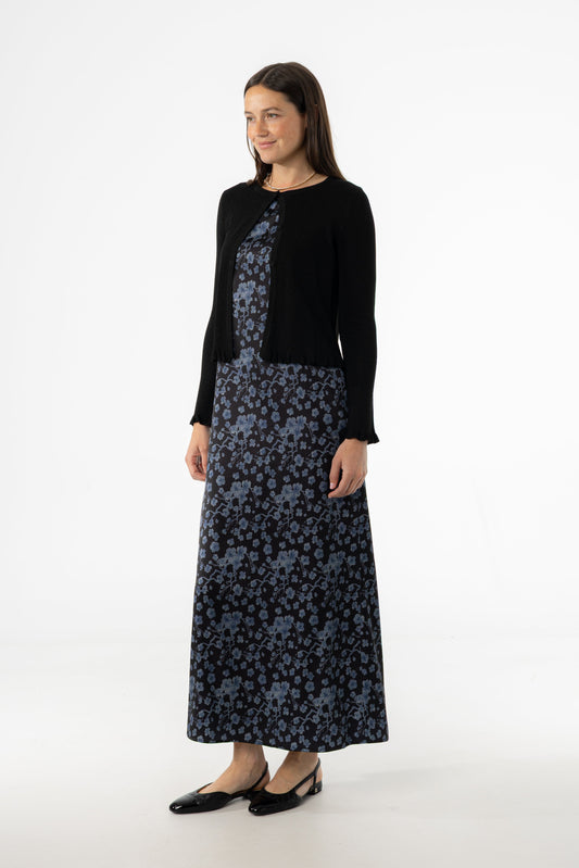 Blue Floral Printed A-Line Slip Jumper