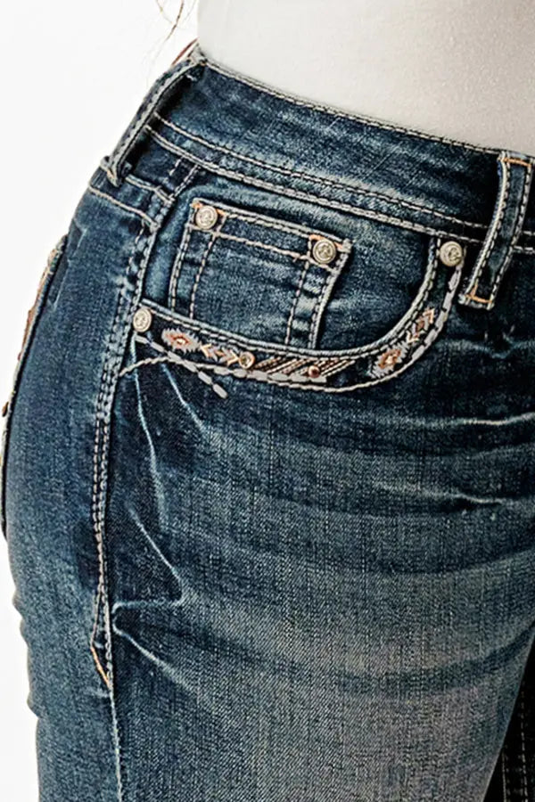 Cow Hide Trim Mid Rise Bootcut Jeans
