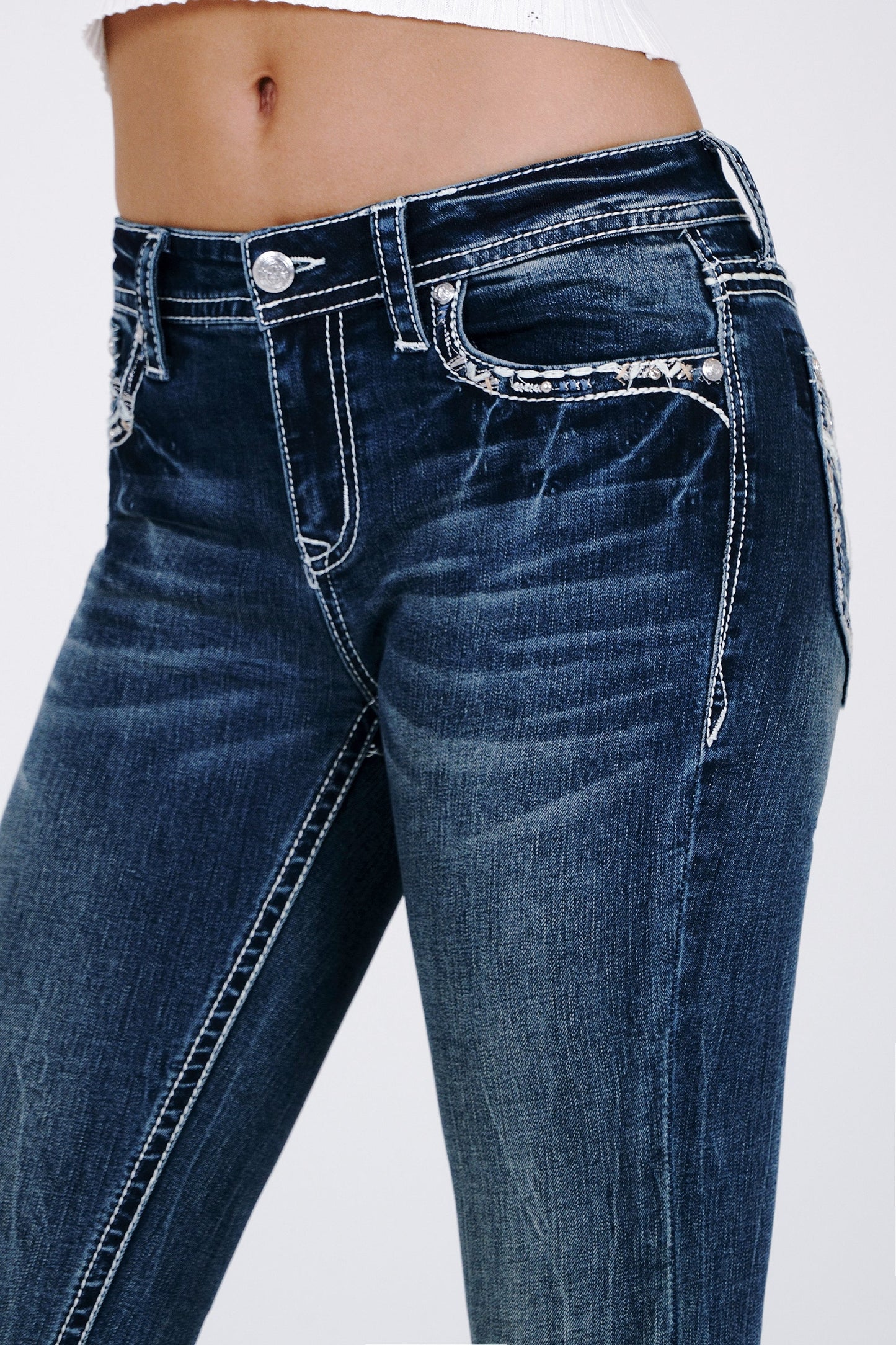 "X" Stitches Embroidered Mid Rise Bootcut Jeans