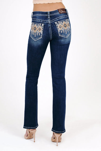 Aztec Leather Mid Rise Embellished Women's Bootcut Jeans