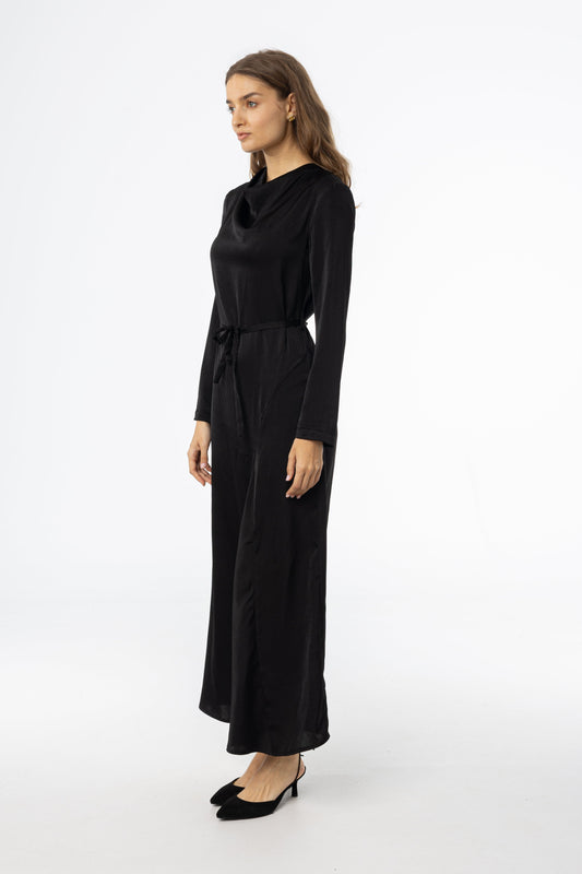 Black Draped Neck Maxi Dress