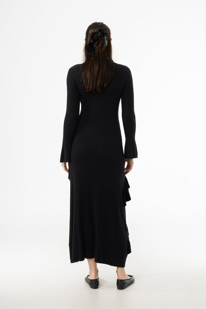 Black Ruffle Knit Dress