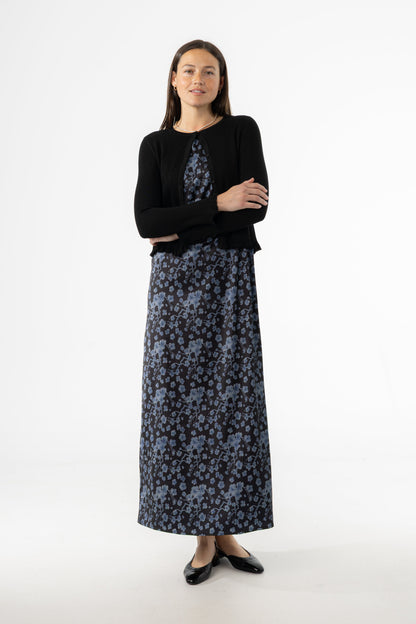 Blue Floral Printed A-Line Slip Jumper