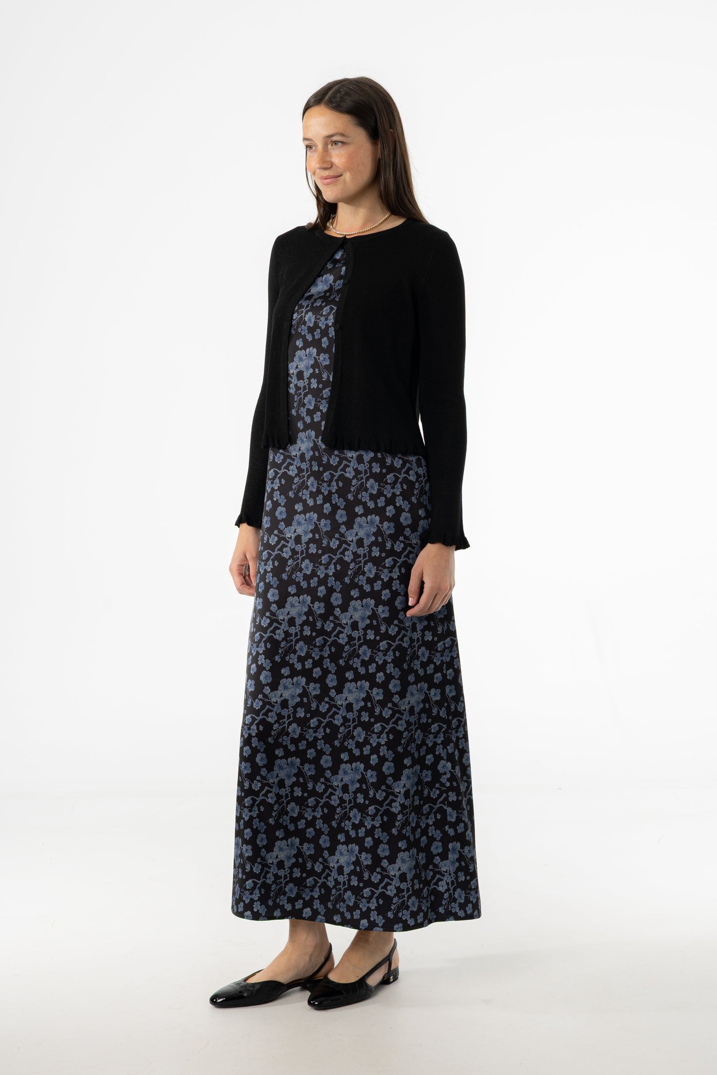 Blue Floral Printed A-Line Slip Jumper