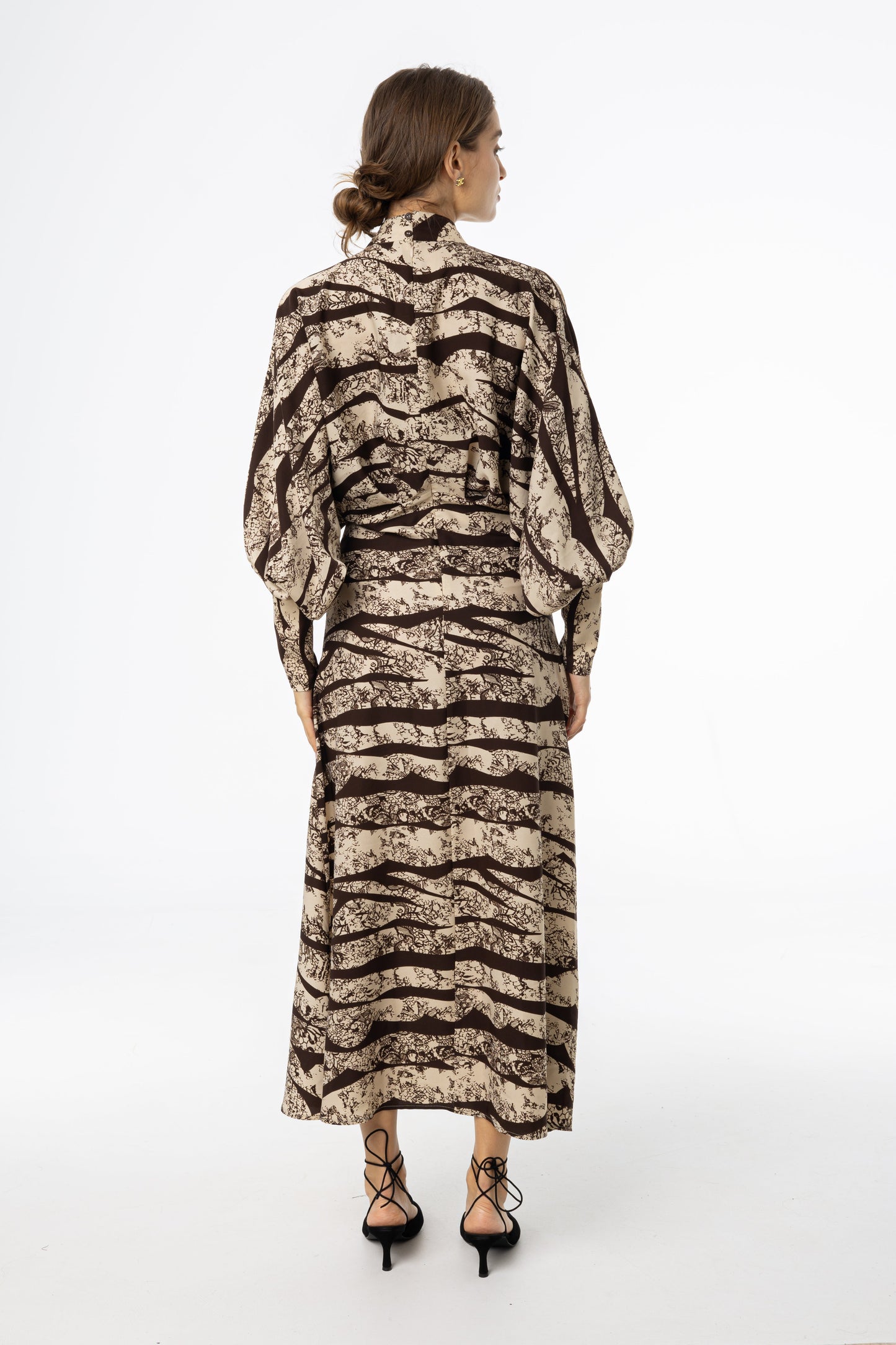 Brown Printed Draped Maxi Dress