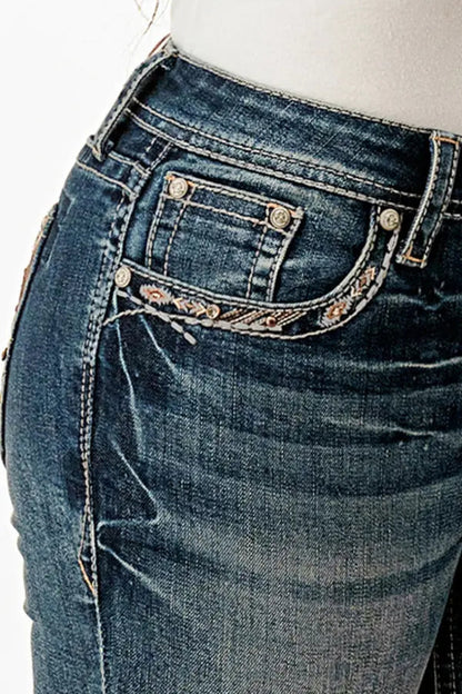 Cow Hide Trim Mid Rise  Bootcut Jeans