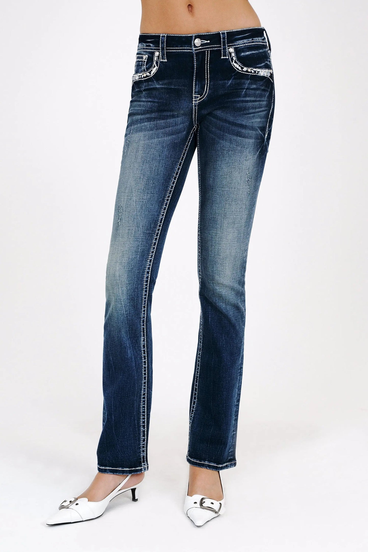 Heavy Stitches Embroidered Mid Rise Bootcut Jeans